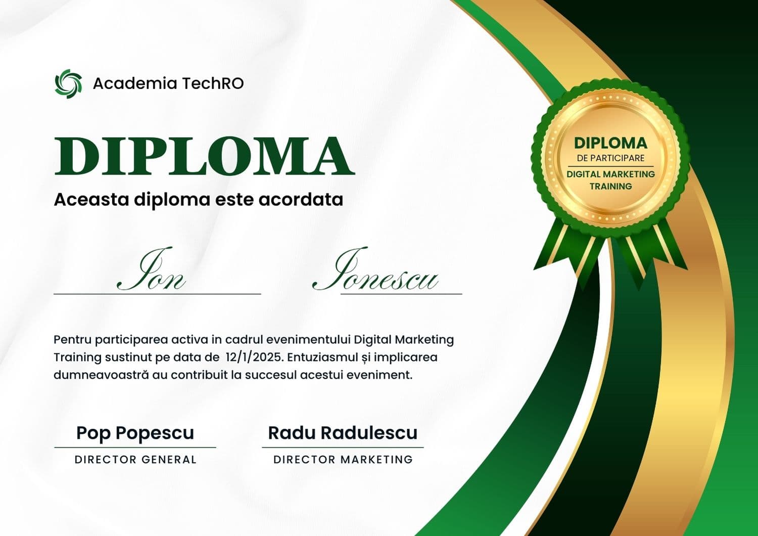 Exemplu diplomă digitală în portofoliul MyCert